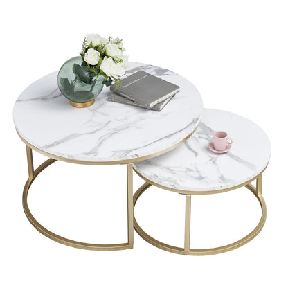 Tables Basses Rondes Effet Marbre - Ensemble 2 en 1