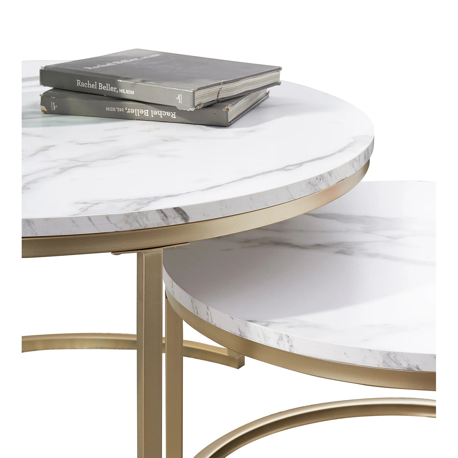 Tables Basses Rondes Effet Marbre - Ensemble 2 en 1