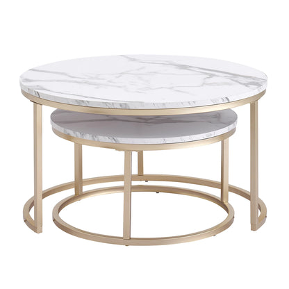 Tables Basses Rondes Effet Marbre - Ensemble 2 en 1