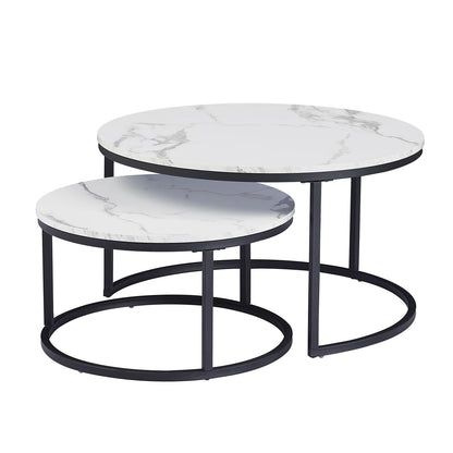 Tables Basses Rondes Nordiques - Ensemble 2 en 1 avec Finition Effet Marbre