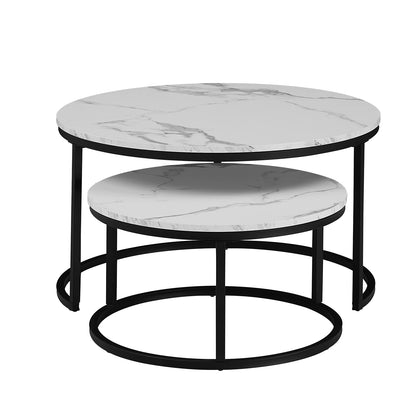 Tables Basses Rondes Nordiques - Ensemble 2 en 1 avec Finition Effet Marbre