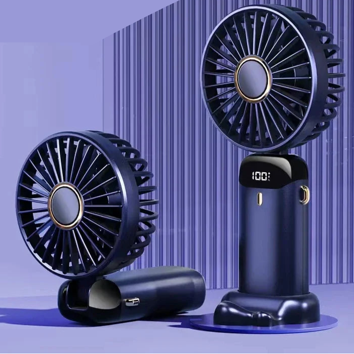 Ventilateur Portable USB Rechargeable - 5 Vitesses, écran LED, Pliable, Violet