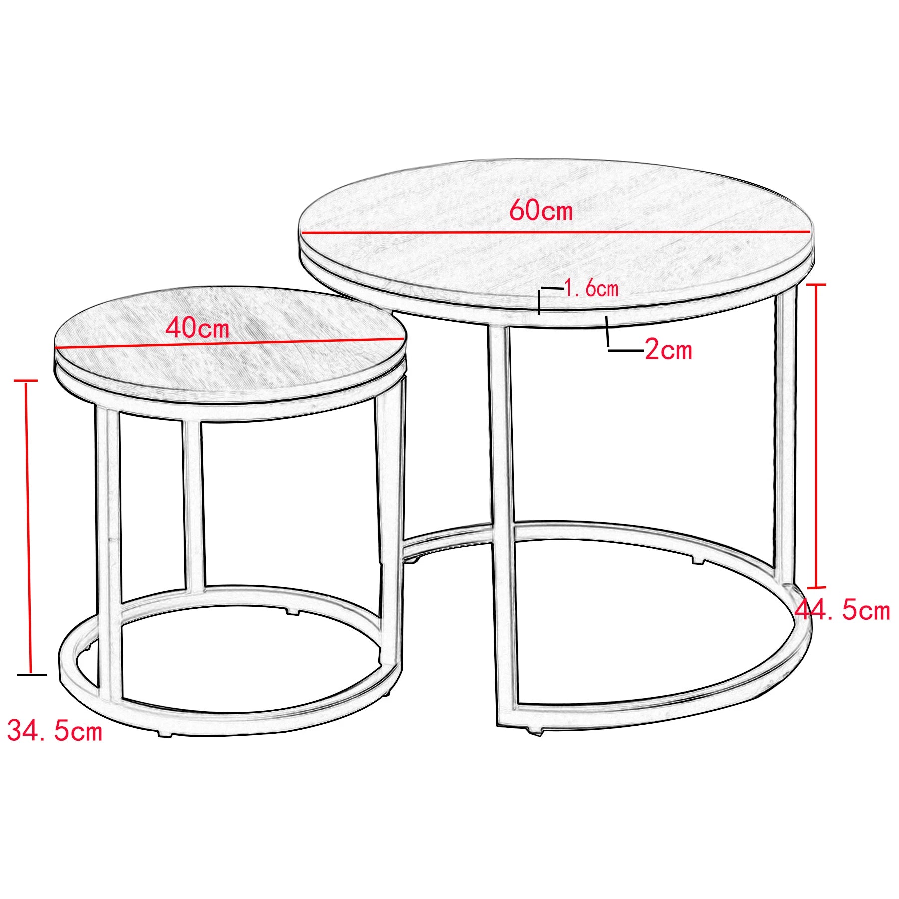 Tables Basses Rondes Nordiques - Ensemble 2 en 1 avec Finition Effet Marbre