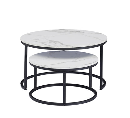 Tables Basses Rondes Nordiques - Ensemble 2 en 1 avec Finition Effet Marbre