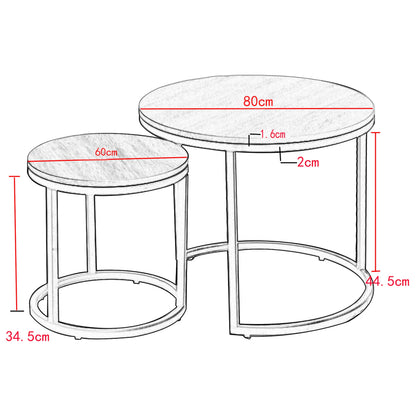 Tables Basses Rondes Effet Marbre - Ensemble 2 en 1